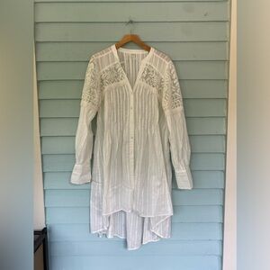 White Lace Tunic Large - Anthropologie Feather Bone Lucille Pintuck Lace Tunic
